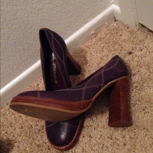 Rebel Purple heels with leather and wood!